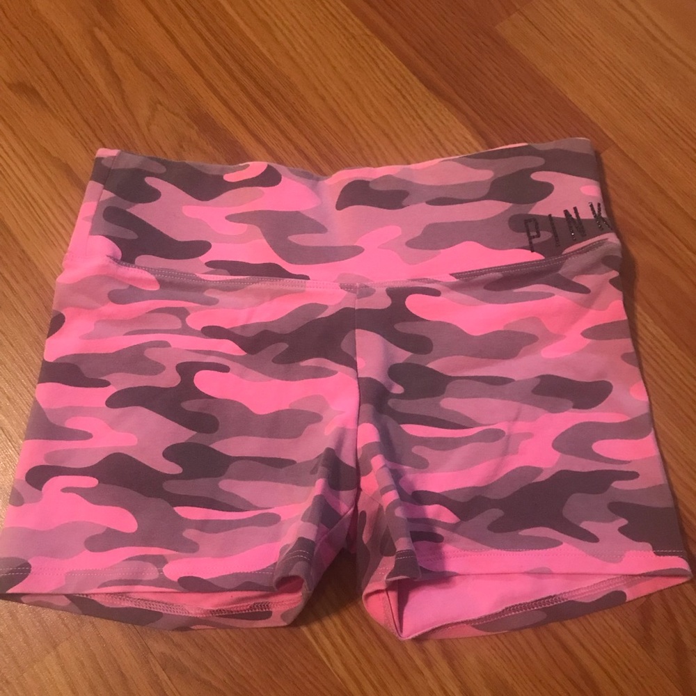 Victoria’s Secret Pink camo print shorts.
